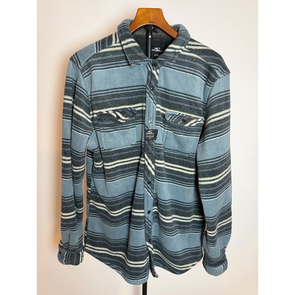 O'Neill Mens Superfleece Sherpa Lined Striped Shirt Jacket Blue XL Standard Fit